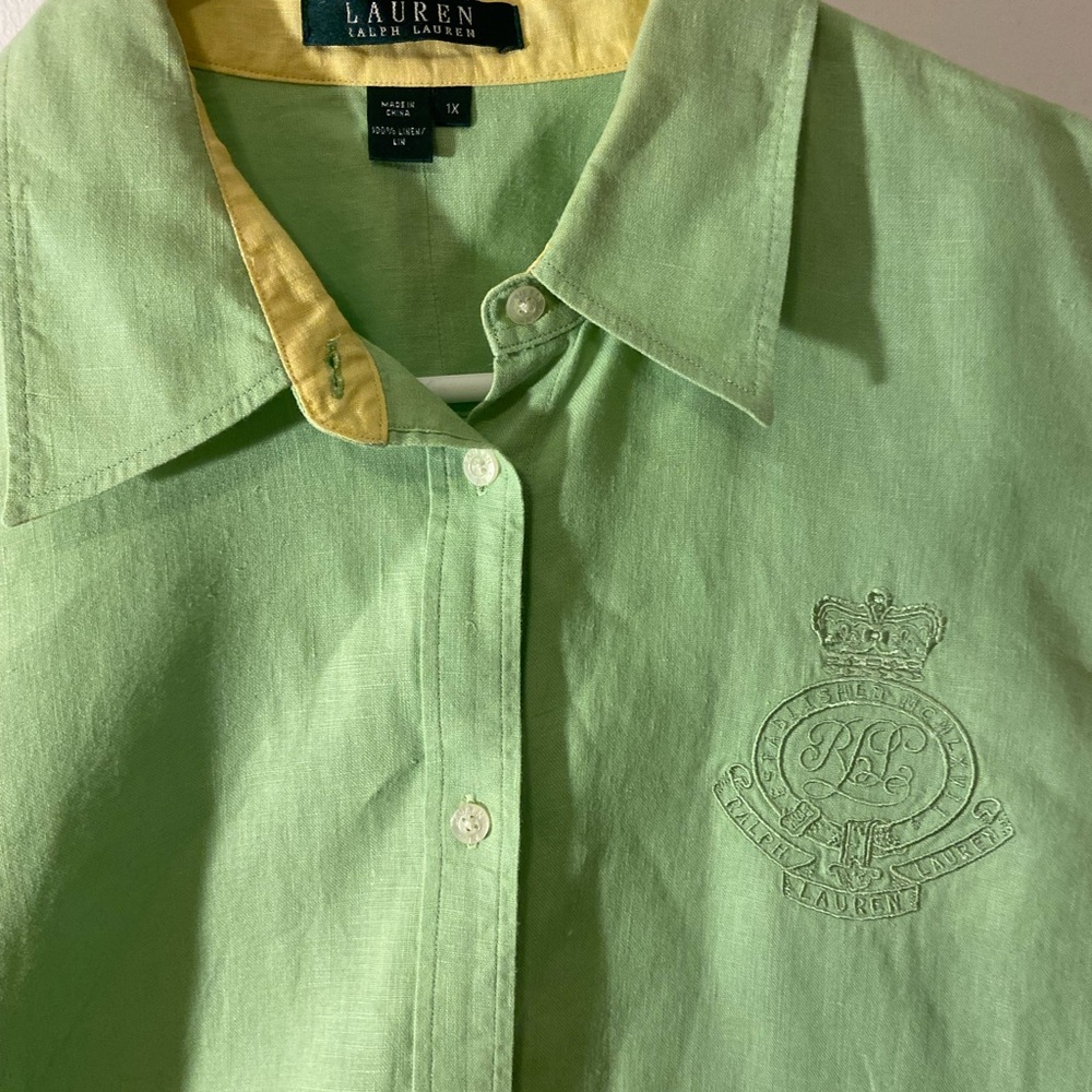 Ralph Lauren Blue Label Lime and Yellow Button Down Shirt - Picture 2 of 2